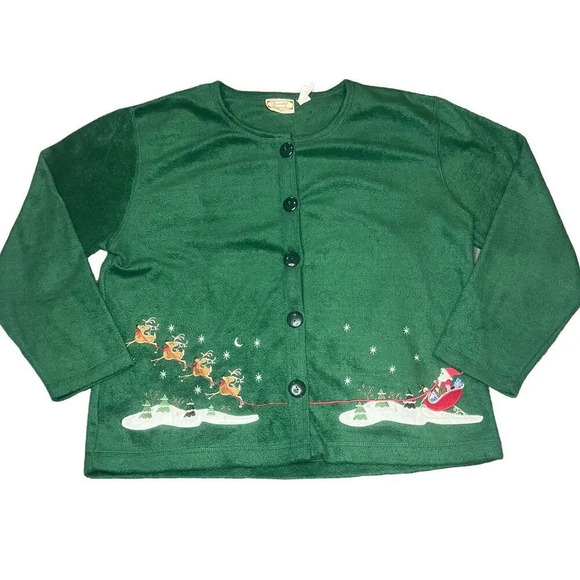 Vintage Decorated Originals Green Christmas Cardigan‎ Sweater Women's Large - Picture 2 of 6